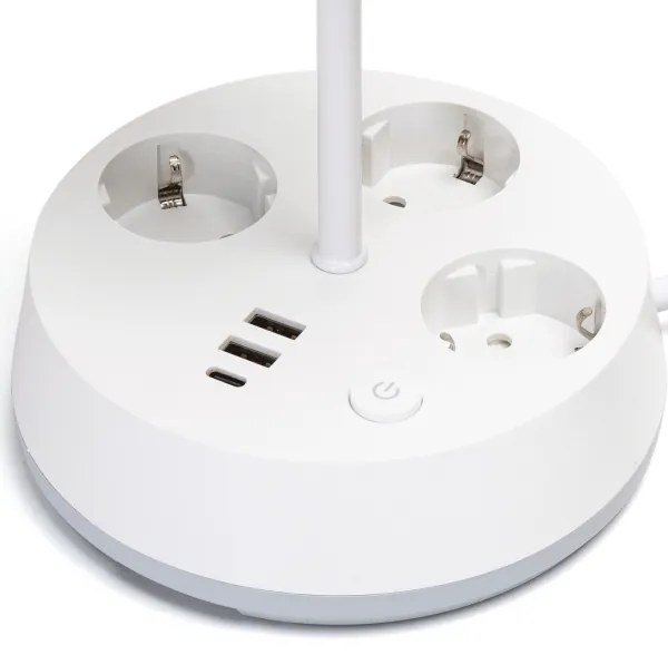 Aigostar - Lampada da tavolo con prese di corrente e porte USB 1xE27/60W/230V bianca