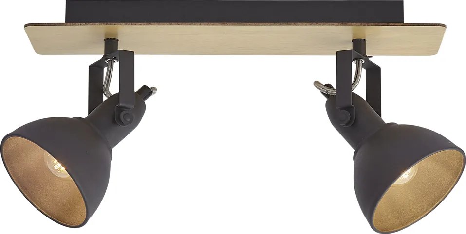 Faretto da soffitto nero con legno 2 luci ruotabile e inclinabile - Jakub
