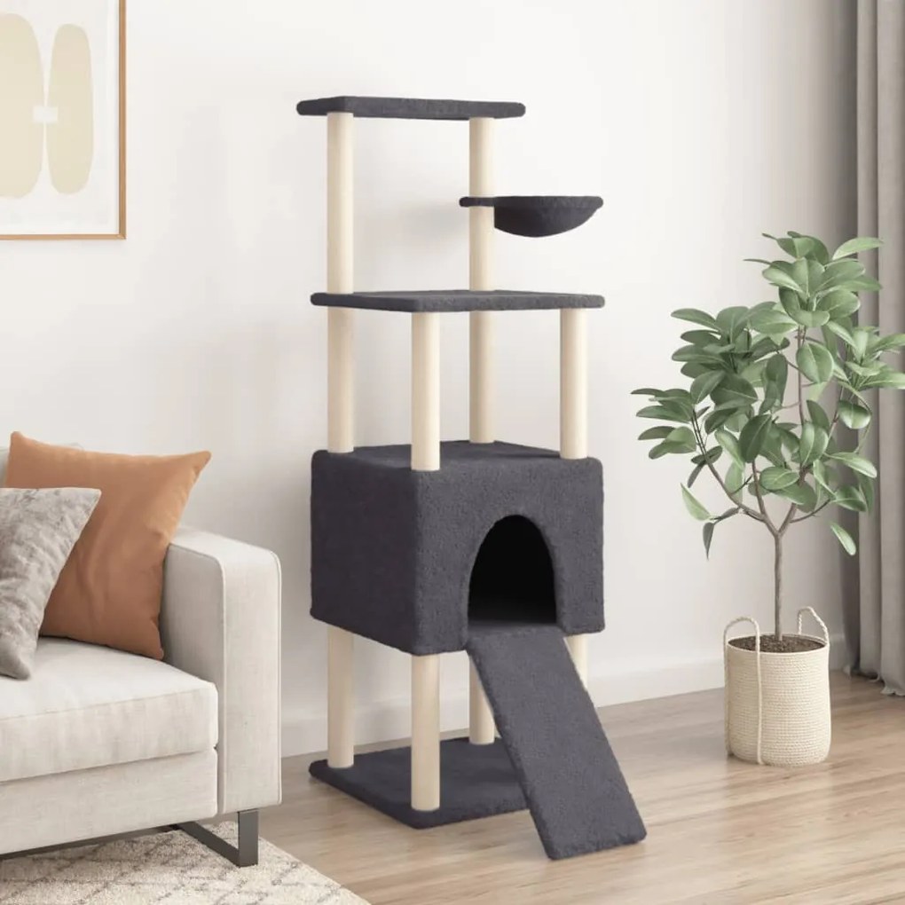 Albero per gatti con tiragraffi in sisal grigio scuro 153 cm