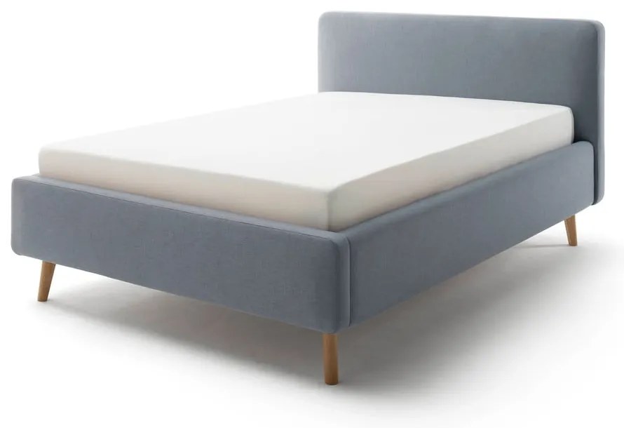 Letto matrimoniale imbottito blu polveroso con contenitore con rete inclusa 140x200 cm Mattis – Meise Möbel