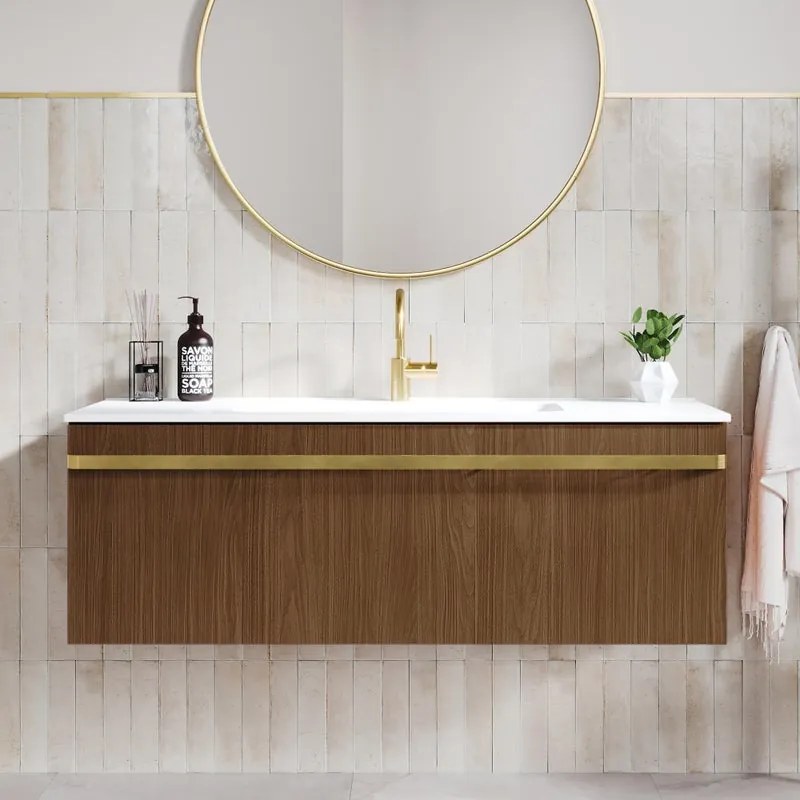 Mobile da bagno sospeso sotto lavabo L 120 x H 40 x P 46 cm noce laminato opaco, 1 cassetto RANDAL LOA