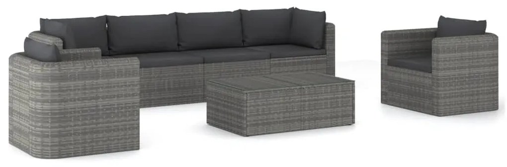 Set divani da giardino 7 pz con cuscini in polyrattan grigio