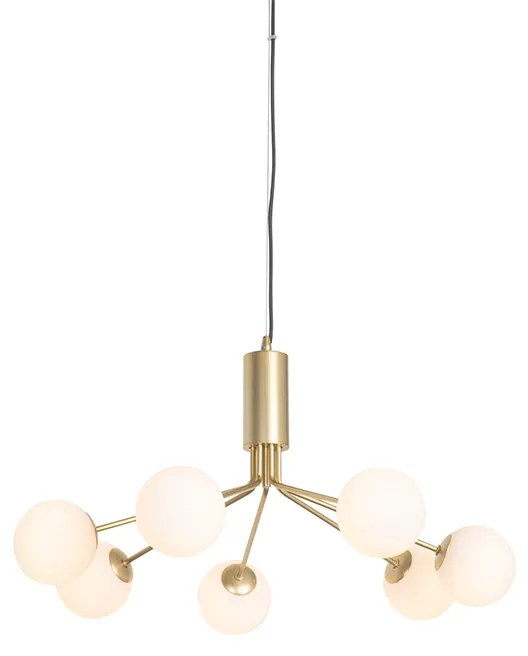 Lampada a sospensione Art Déco oro con vetro opale 7 luci - Coby