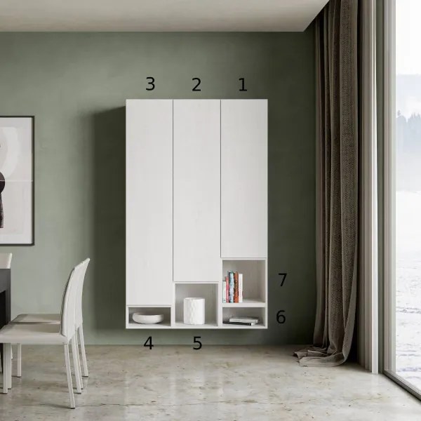 Parete soggiorno verticale Isoka A20 L.120 H 194 P.39,5 Bianco