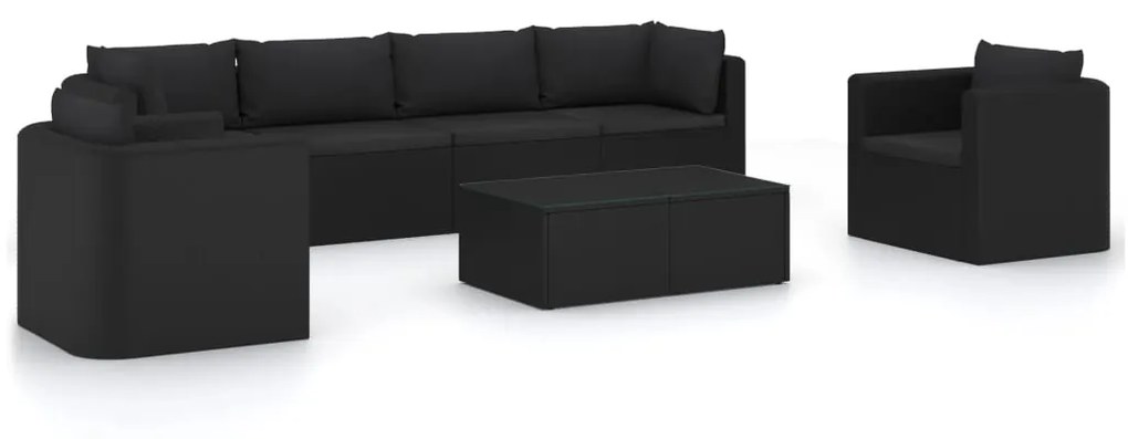 Set divani da giardino 7 pz con cuscini in polyrattan nero