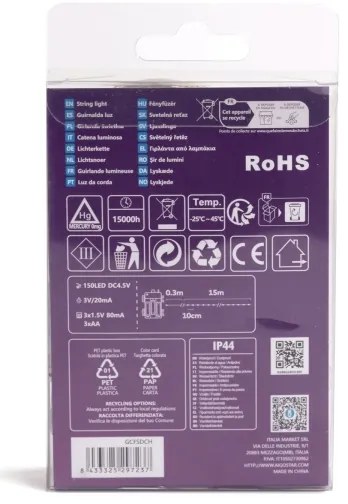 Aigostar - Catena luminosa LED da esterno 150xLED/8 funzioni 3xAA 15,3m IP44 bianco caldo