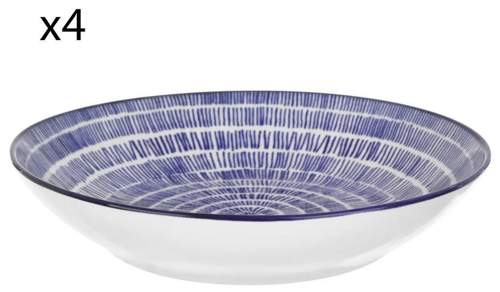Set 4 piatti fondi righe blu porcellana Hanami