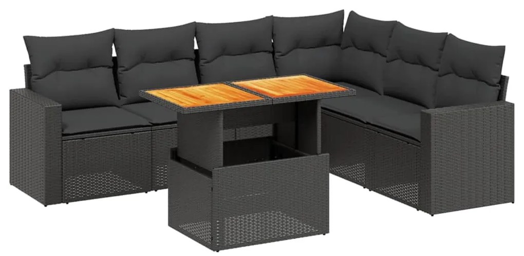 Set divani da giardino con cuscini 7pz nero polyrattan