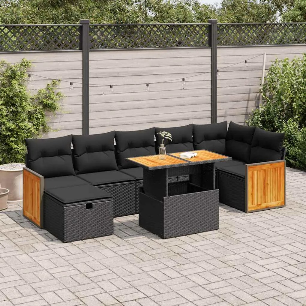 Set divani da giardino 5 pz con cuscini in polyrattan nero