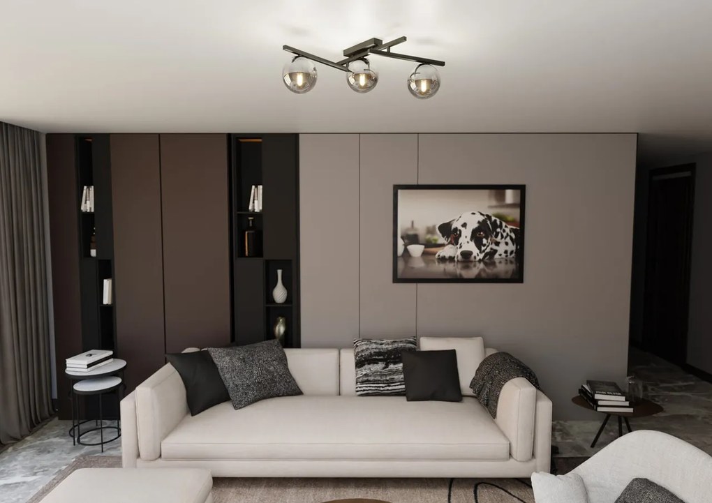 Lampadario da Soffitto in Acciaio e Vetro SMART 3 Nero 3xE14