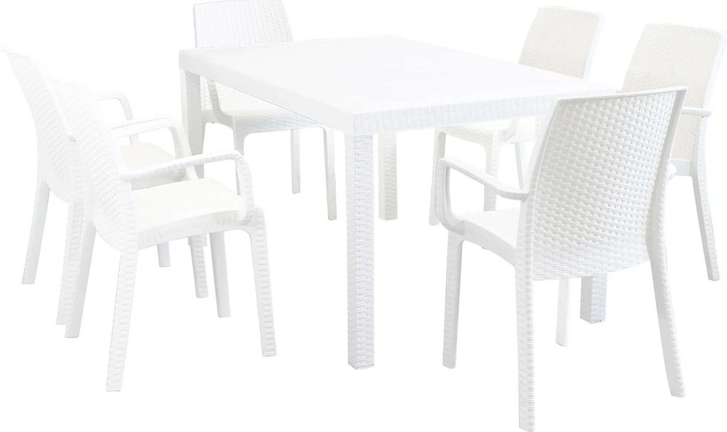 CALIGOLA - set tavolo in resina effetto rattan cm 150 x 90 x 74 h con 6 poltrone Alma