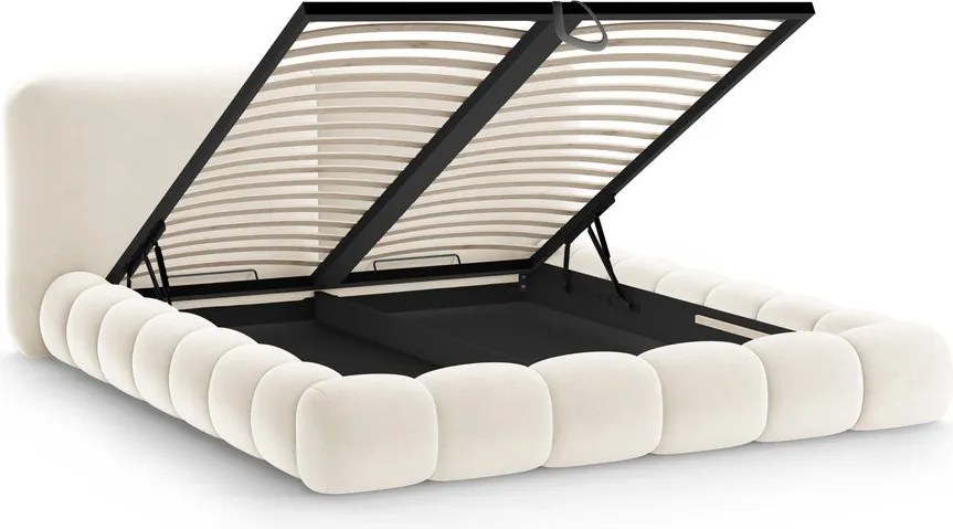 Letto matrimoniale imbottito avorio con contenitore con rete inclusa 160x200 cm Solange – Micadoni