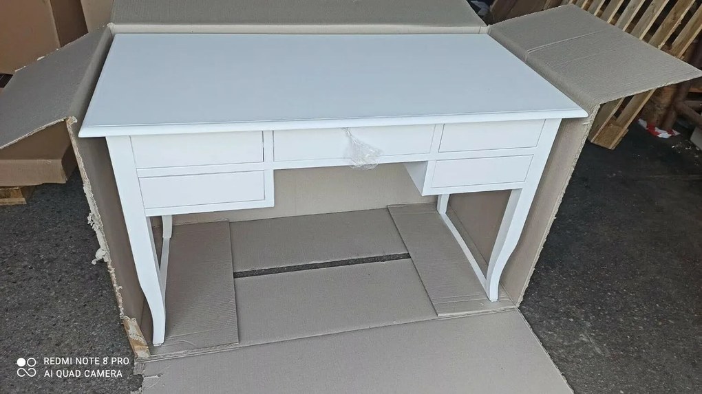 Scrivania arte povera in legno massello bianco opaco 107 cm