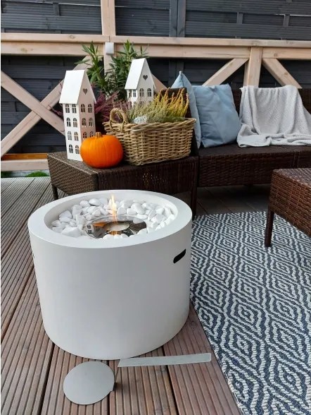 Camino a bioetanolo braciere da giardino tondo d.47,5 x 32,5 cm Bianco