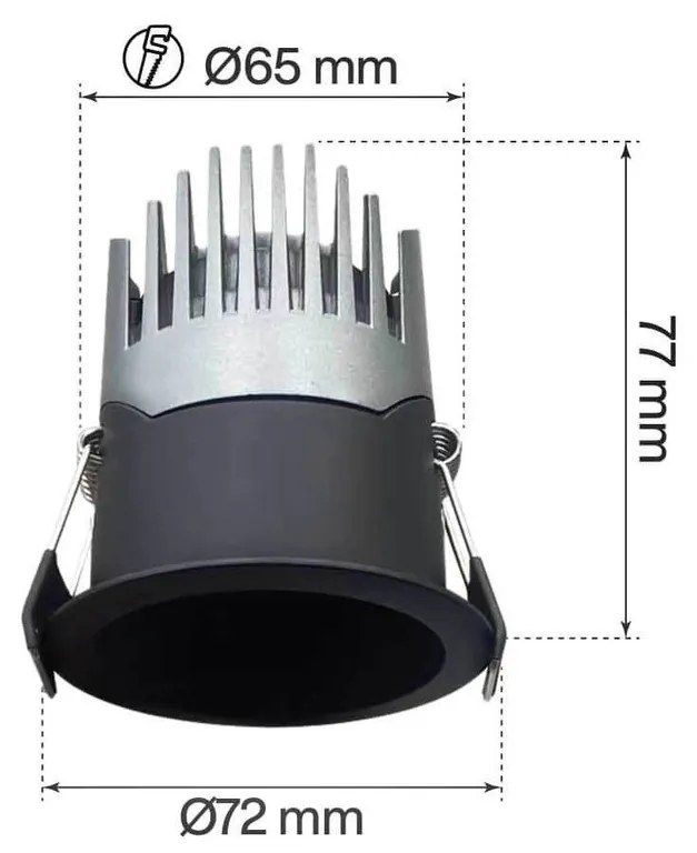 Faro LED da Incasso 10W Nero Ø65mm IP65 CCT UGR19 con driver Philips Colore Bianco Variabile CCT