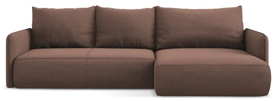 Divano angolare rosa allungabile/con contenitore (con penisola a destra) Nanea – Makamii