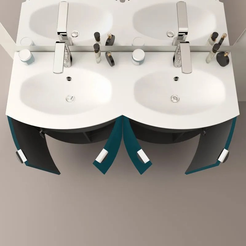 Mobile sottolavabo e lavabo Onda blu petrolio L 138 x H 70 x P 51 cm