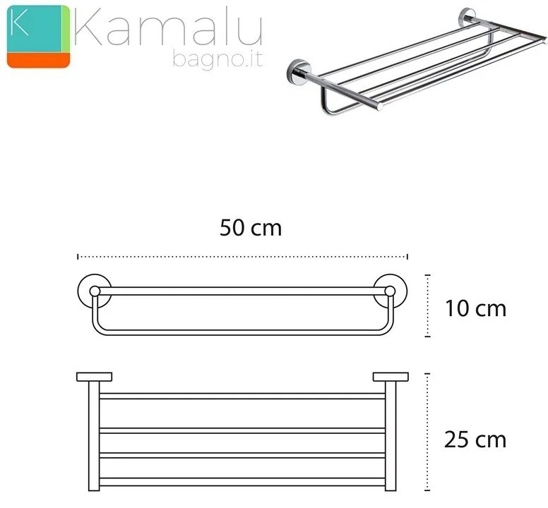 Kamalu - portsalviette a barre per hotel 50cm in acciaio inox | mira-c