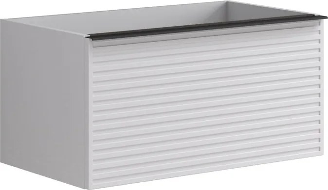 Cassettiera Pixel con 2 cassetti frontale stripes laccato opaco bianco e maniglia alluminio nero opaco L80 x H40 x P45,5cm