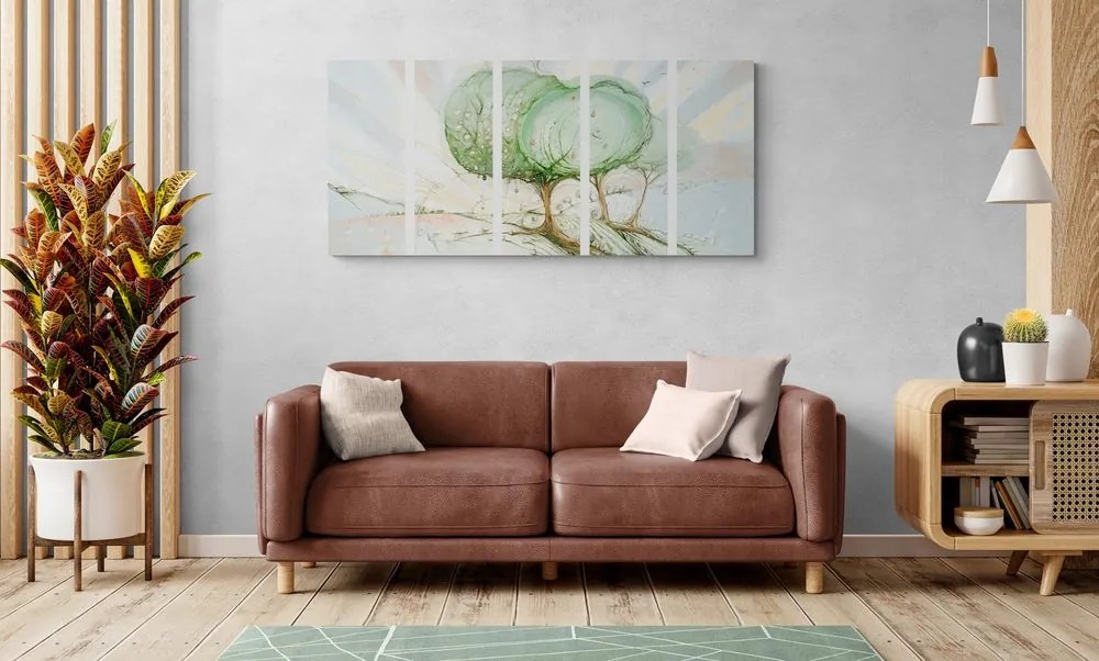 Quadri 5 pezzi – Alberi pastello fiabeschi