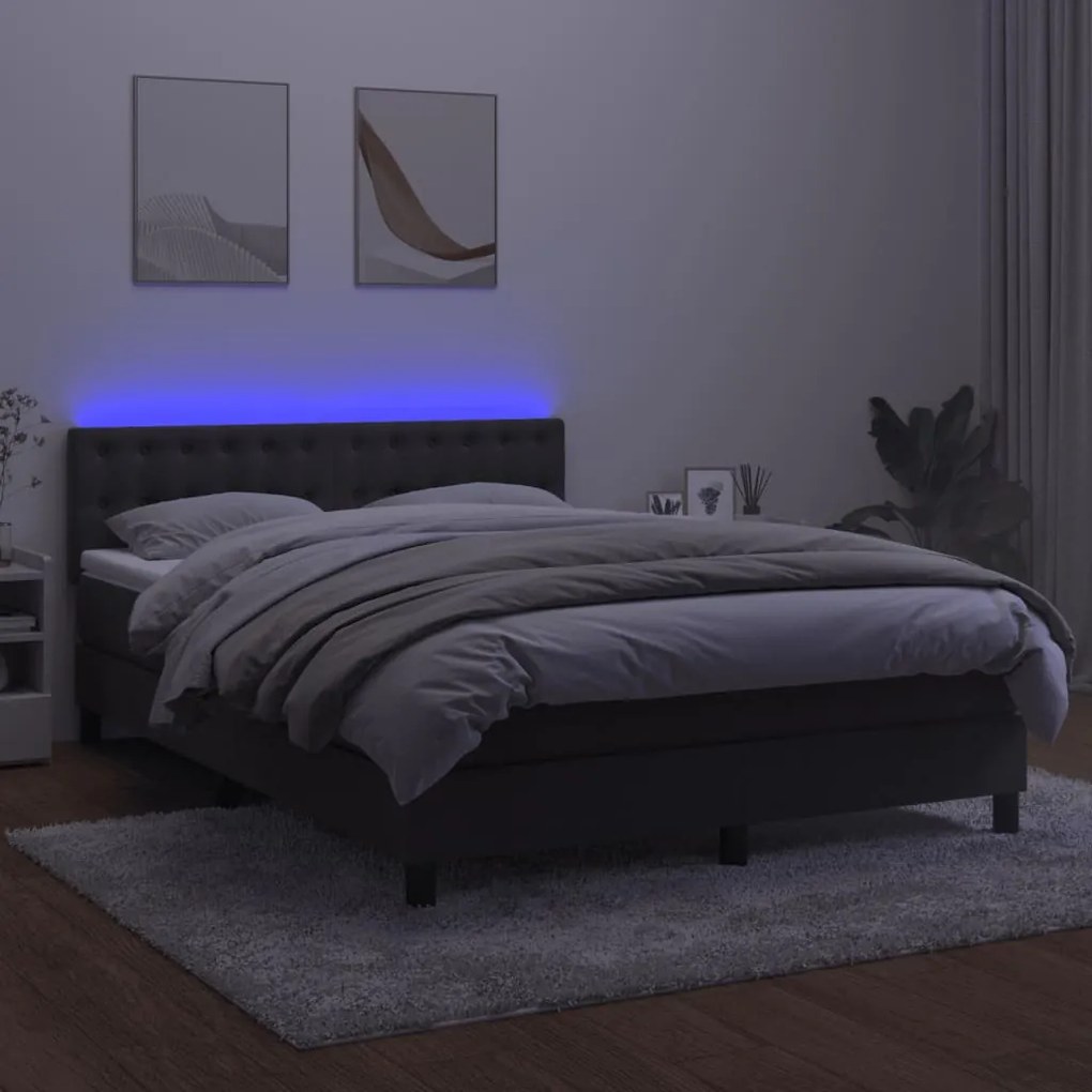 Letto a molle con materasso e led grigio scuro 140x200 cm