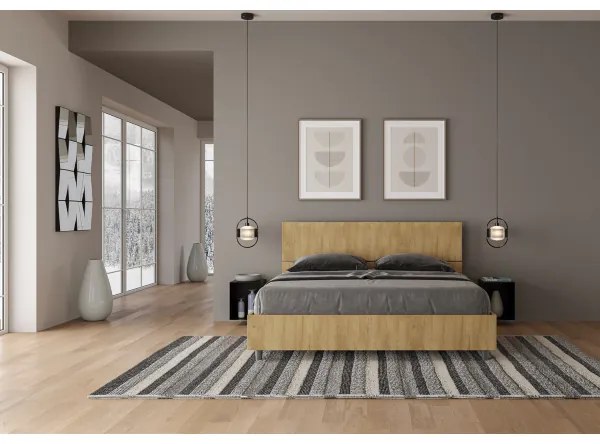 Letto matrimoniale con rete 160x190 testata dritta quercia Demas