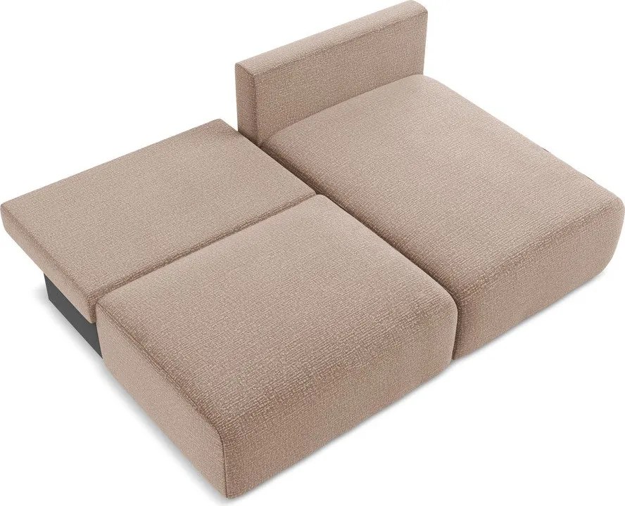 Divano angolare marrone chiaro allungabile/con contenitore (con penisola a destra) Kalena – Makamii