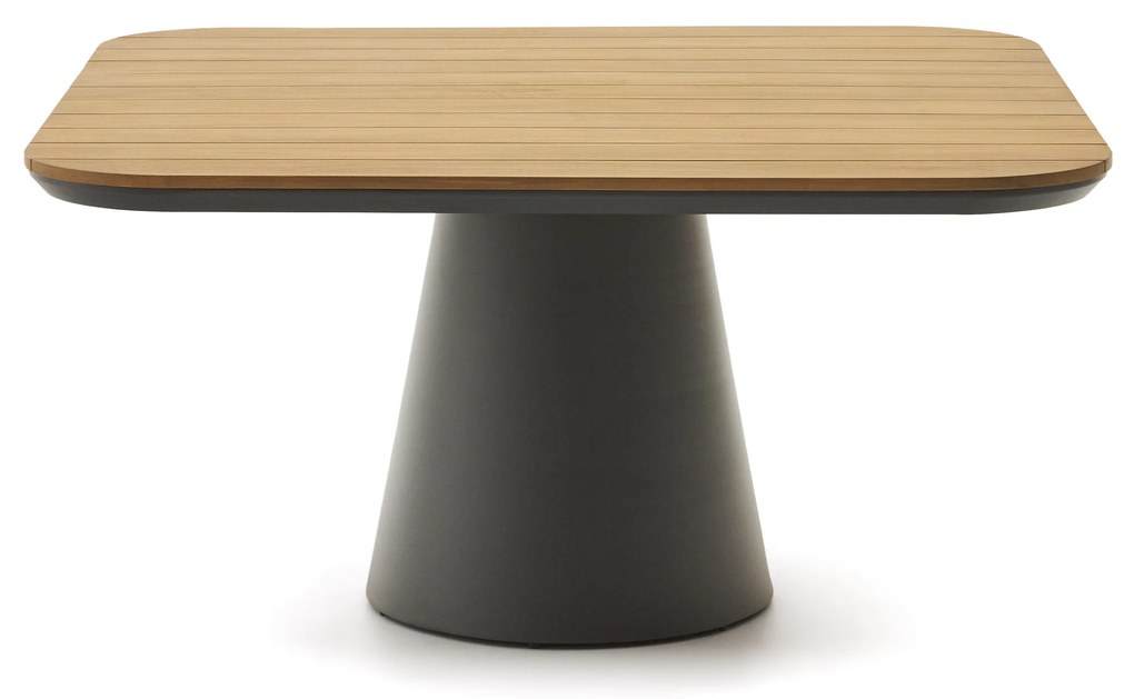 Kave Home - Tavolo da esterno Tudons in alluminio con finitura in grigio e teak FSC 100% 148 x 148 cm