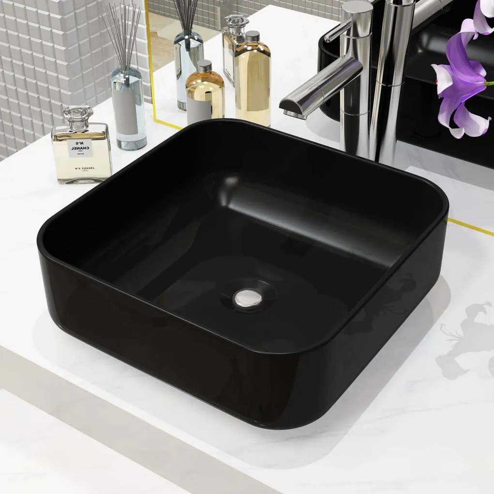 Lavandino Quadrato İn Ceramica Nero 38x38x13,5 Cm /