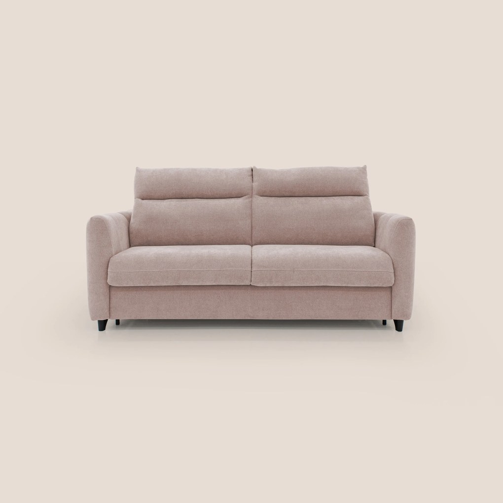 Peonia divano letto scandinavo con materasso H18 cm e morbido e alto schienale in tessuto Bouclé impermeabile T07 rosa