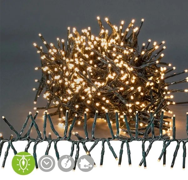 Nedis CLCS768 - Catena luminosa LED da esterno, 768 LED, 7 funzioni, 8,6 m, IP44, bianco caldo