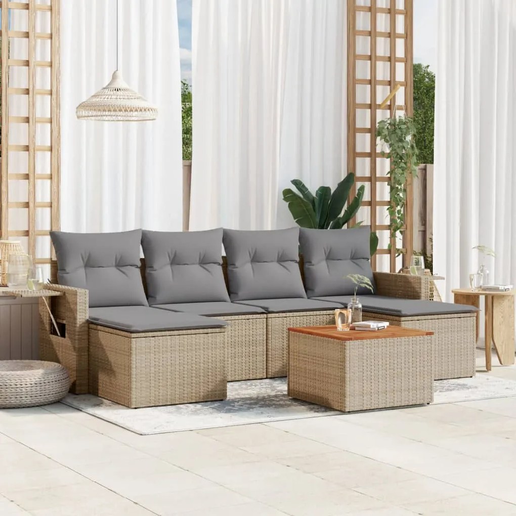 Set divani da giardino 7 pz con cuscini beige in polyrattan