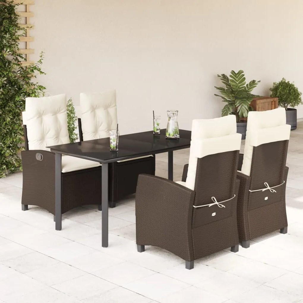 Set da pranzo da giardino 5pz con cuscini in polyrattan marrone