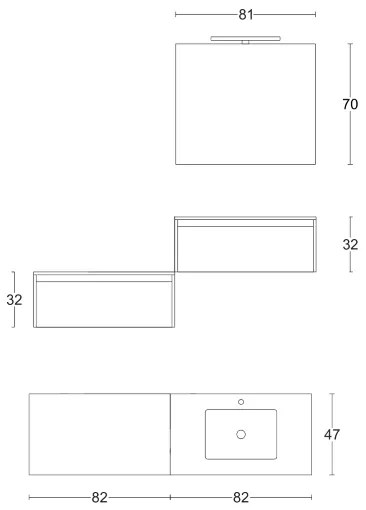 Mobile bagno sospeso 82 cm Quercia Bianco con lavabo integrato e specchio - LUNA2