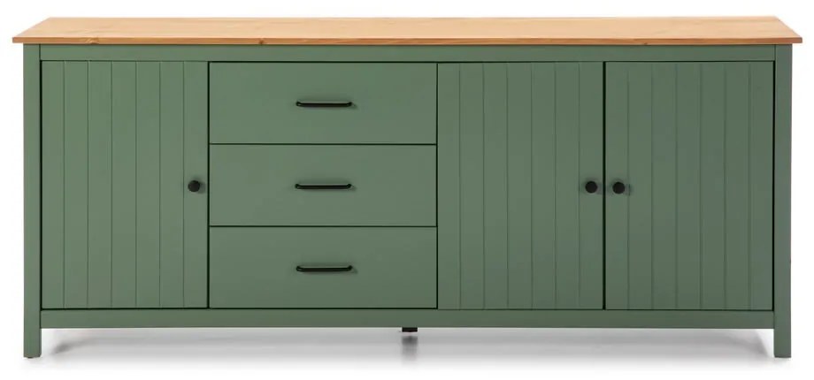 Cassettiera bassa in legno di pino di colore verde-naturale 190x80 cm Miranda - Marckeric