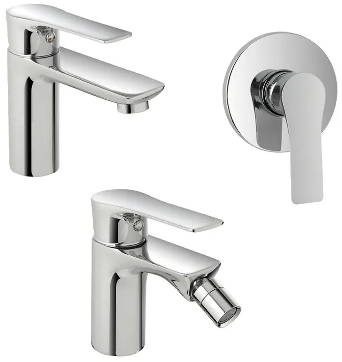 Set miscelatori lavabo bidet e doccia Flat con piletta click clack