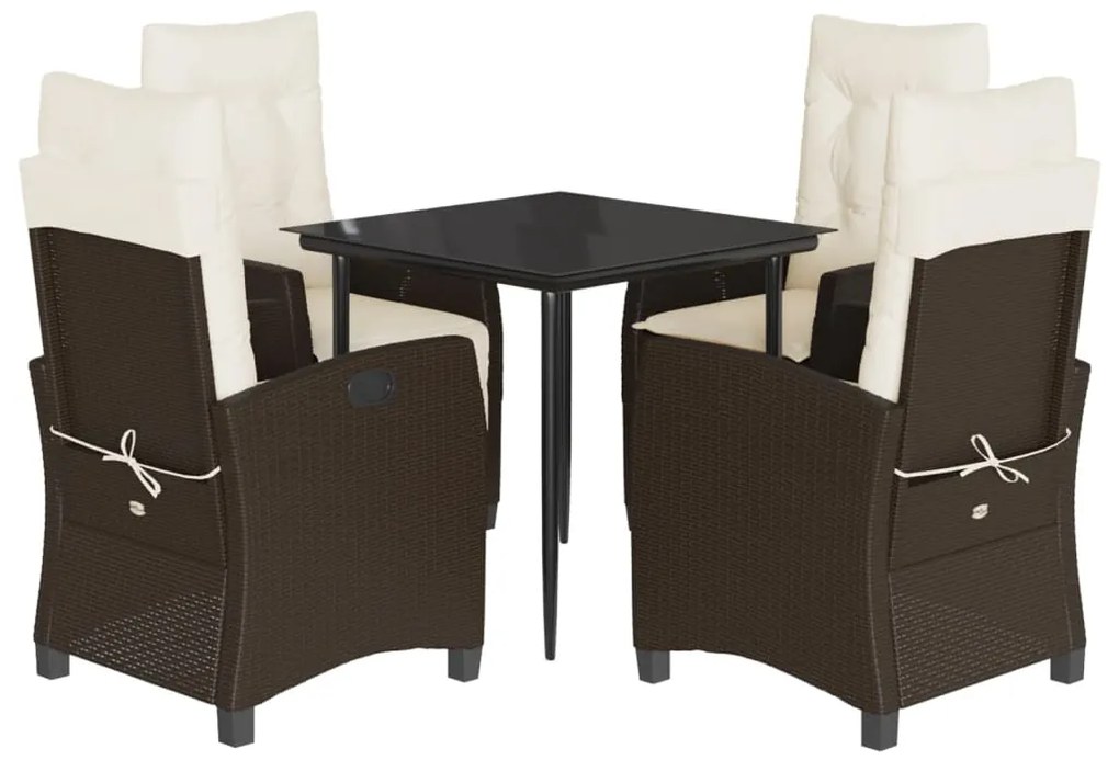 Set da pranzo da giardino 5pz con cuscini in polyrattan marrone