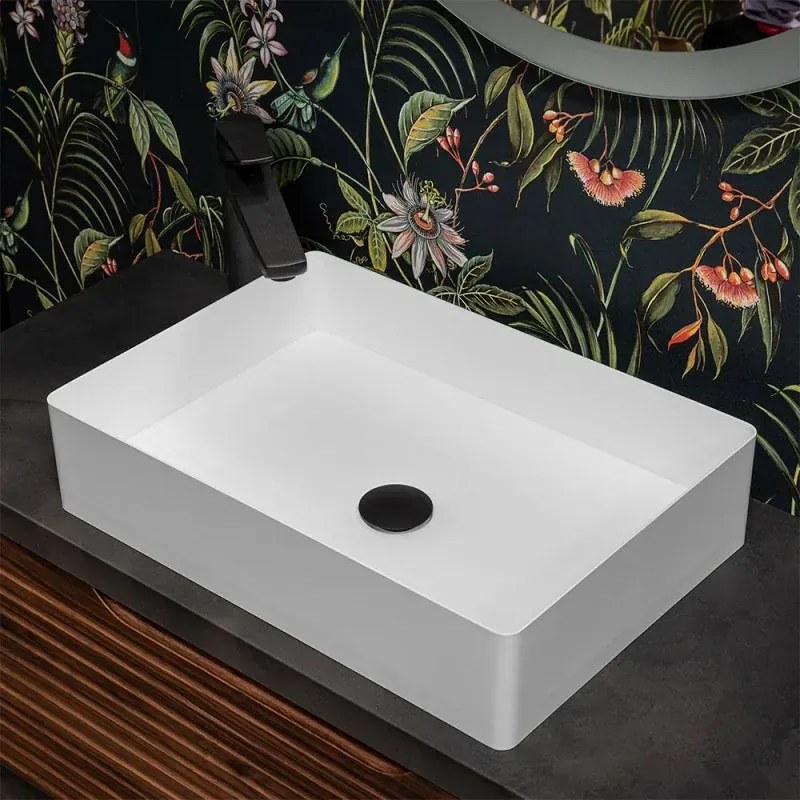 Lavabo da appoggio rettangolare 58x38 cm in acciaio inox bianco opaco Goya