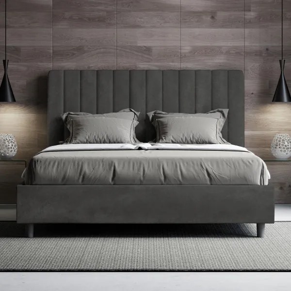 Letto matrimoniale e rete 160x200 in microfibra grigio Agueda