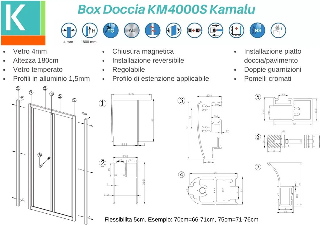 Porta nicchia a libro 70cm vetro serigrafato altezza 180cm KM4000S - KAMALU