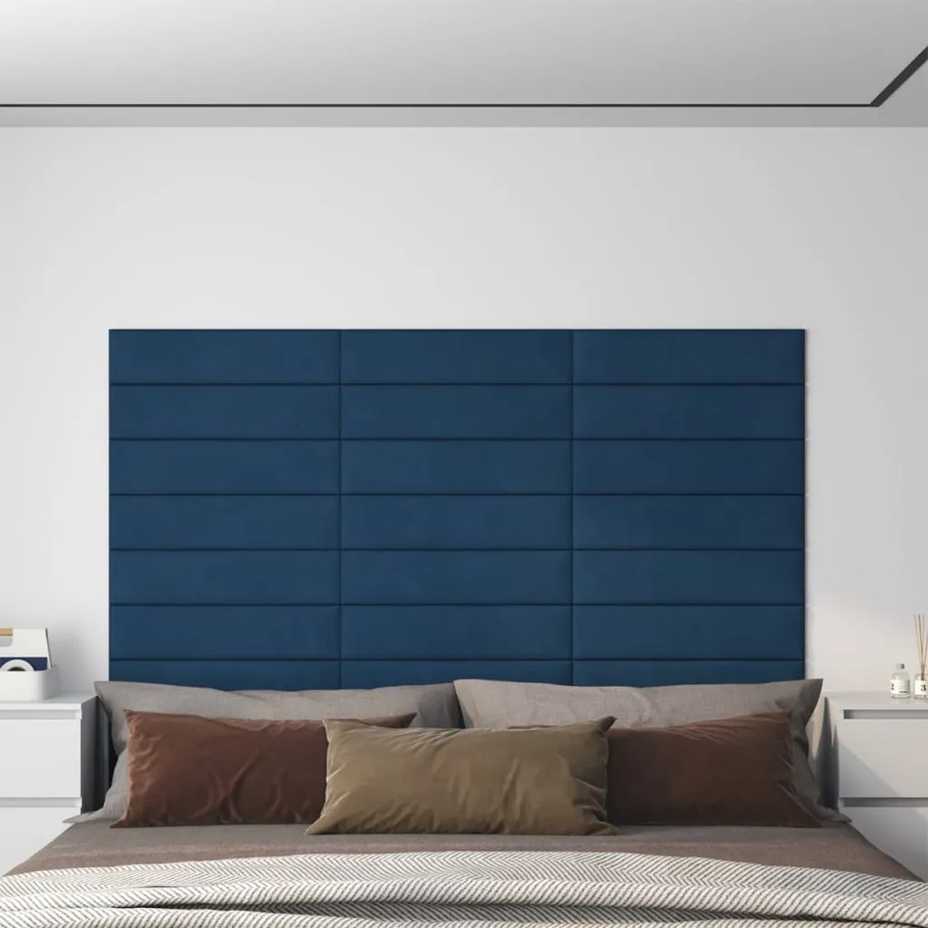 Pannelli Murali 12 Pz Blu 60x15 Cm Velluto 1,08 M² /