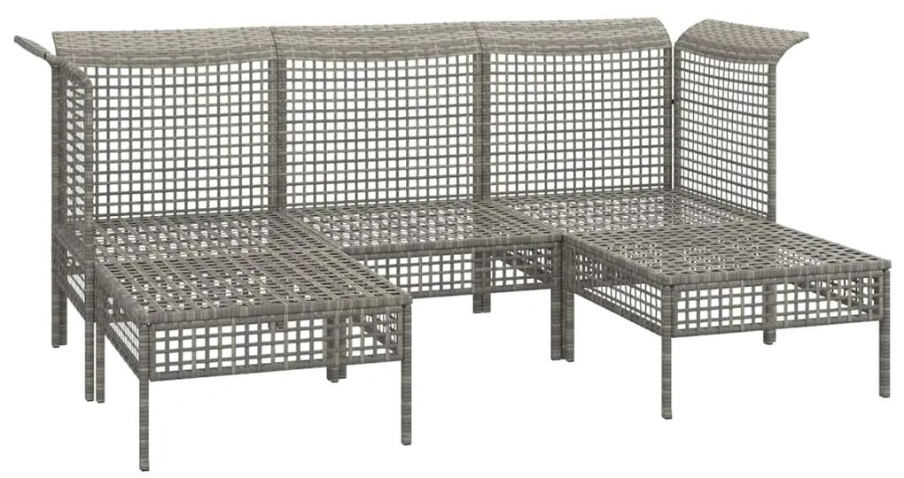 Set Divani da Giardino 5 pz con Cuscini in Polyrattan Grigio