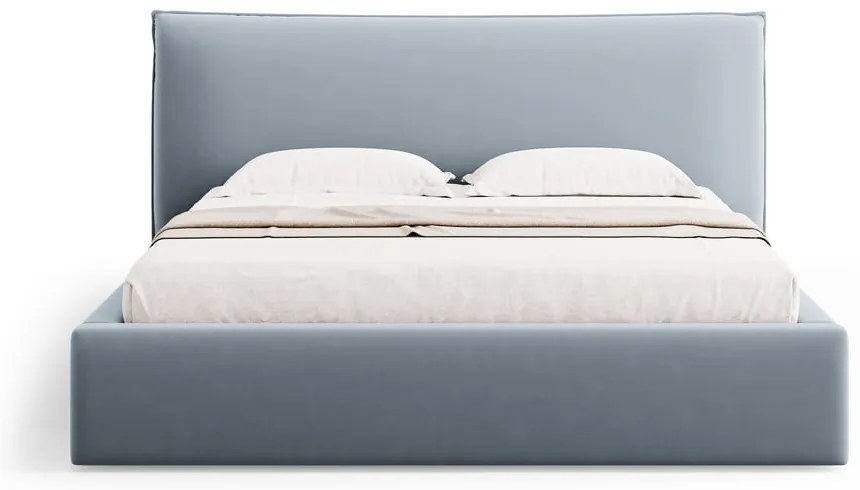 Letto matrimoniale imbottito azzurro con contenitore e doghe 140x200 cm Elio - Milo Casa
