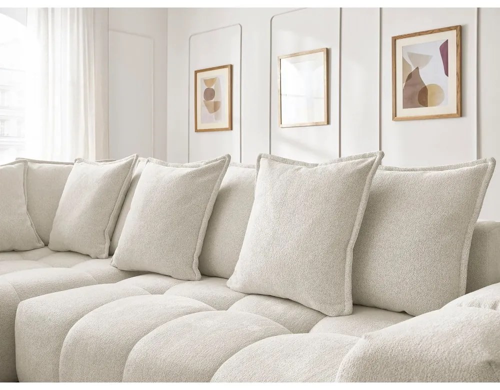 Divano angolare bianco allungabile e con contenitore (penisola a sinistra/a L) con rivestimento in ciniglia Everest – Bobochic Paris