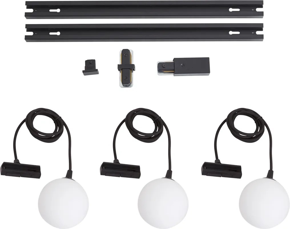 Sistema di illuminazione a binario moderno nero con 3 luci a sospensione bianche monofase - Iconic Perle