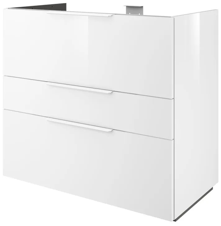 Mobile da bagno a terra L 90 x H 84 x P 48 cm bianco laccato opaco, 3 cassetti SENSEA Neo Line, Maniglie acquistabili separatamente
