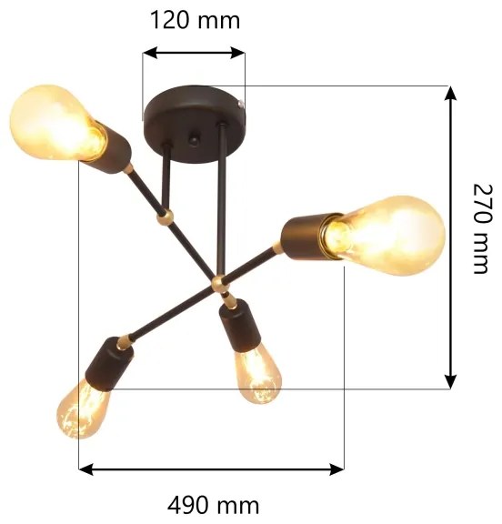 Lampadario a plafone ROSETTE 4xE27/15W/230V nero/dorato