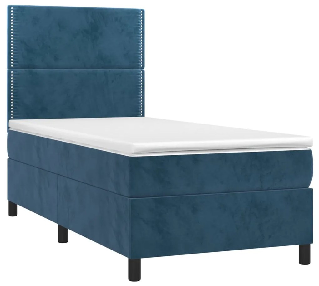 Letto a molle con materasso e led blu scuro 90x190cm in velluto