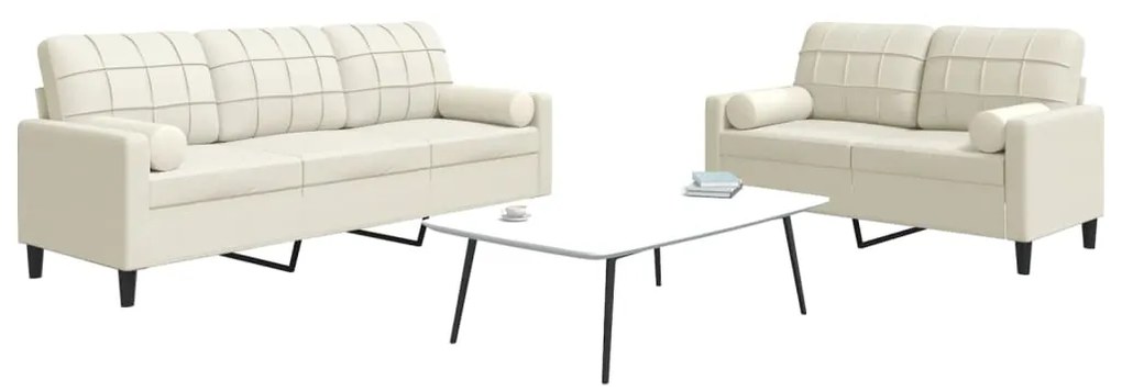 Set Di Divani 2 Pz Con Cuscini E Rinforzi Crema İn Velluto /