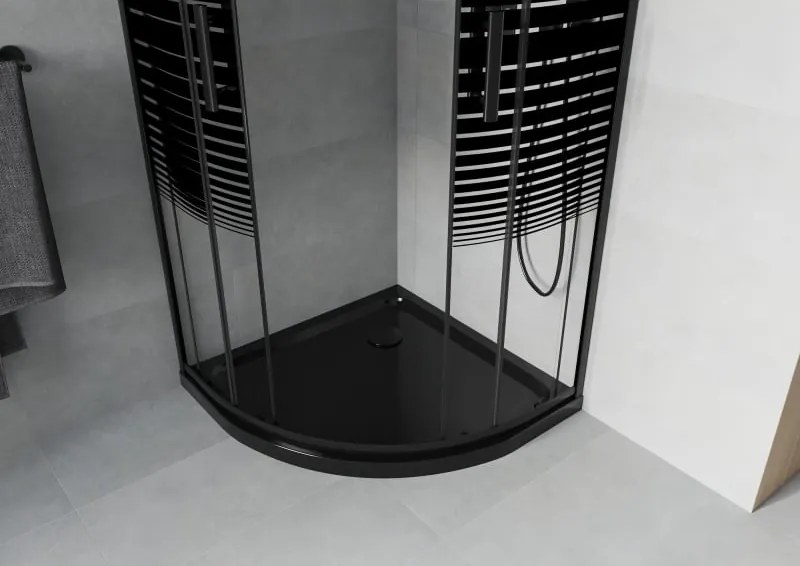Mexen Rio cabina doccia semicircolare 80 x 80 cm, fasce nere, nero + piatto doccia Flat, nero - 863-080-080-70-20-4170B